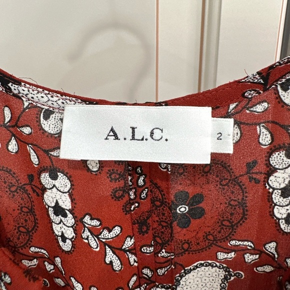 A.L.C. Randi Silk Shirt Dress Rust Red Paisley Floral (D9) - Picture 4 of 6